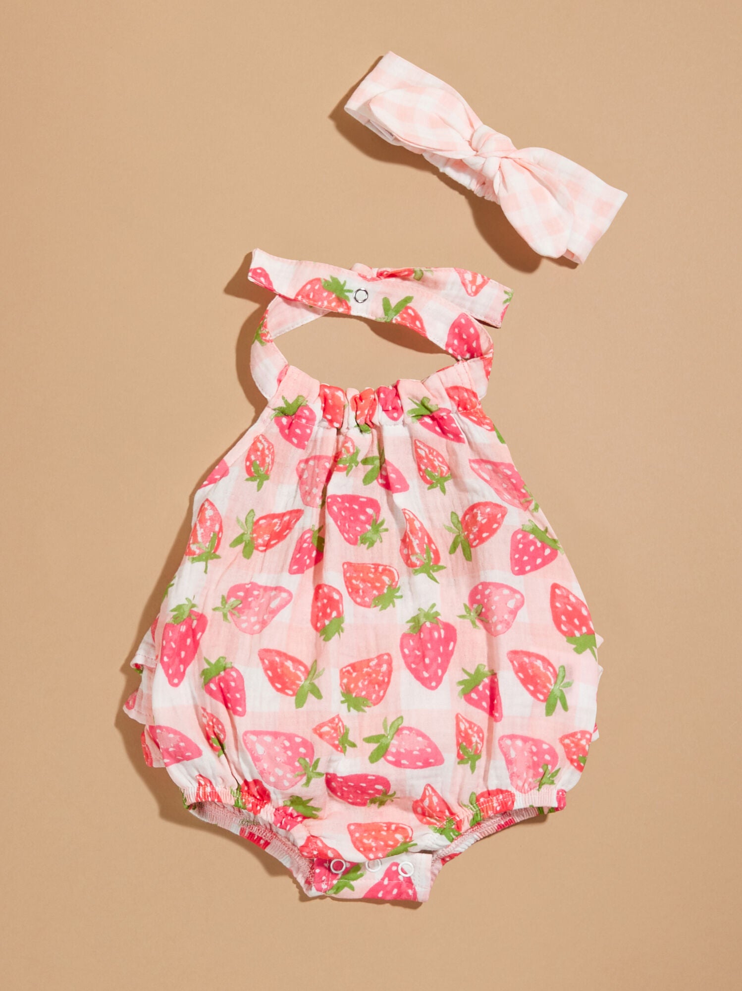  Strawberry Sunsuit And Headband Set By MudPie