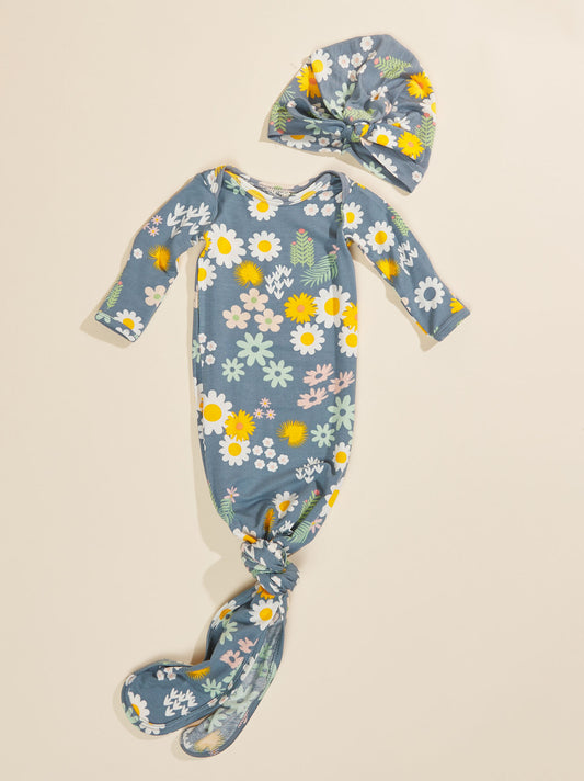  Blue Daisy Knot Gown & Hat Set