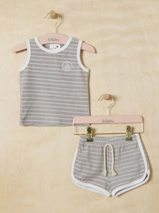  Carrelton Striped Terry Tank And Shorts Set