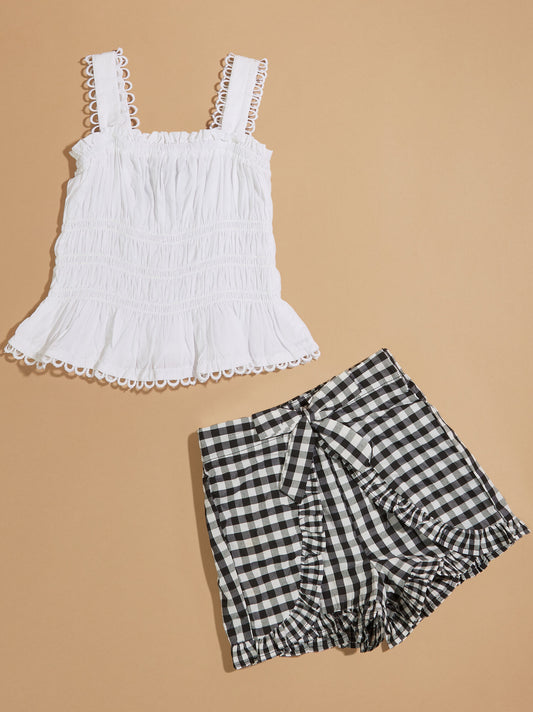  Margi Tank And Bow Gingham Skort Set