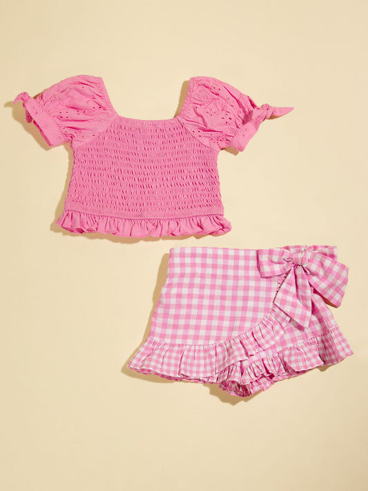  Alice Smocked Top And Gingham Shorts Set